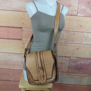 𝅺Vintage hand tooled leather bag hand crafted crossbody purse